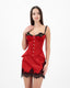 Satin Skirt with Lace Embroidery. Red