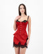 Satin Skirt with Lace Embroidery. Red