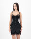 Satin Skirt with Lace Embroidery.  Black