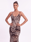 Butterfly Viscose Dress in leopard print - Bendita Boutique Dubai, front view, close-up