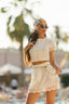Linen and Lace Embroidery Mini Skirt. White