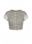 Linen and Lace Embroidery Crop Top. Olive Green