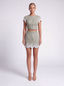 Linen and Lace Embroidery Crop Top. Olive Green