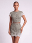 Linen and Lace Embroidery Crop Top. Olive Green