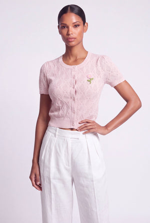 Knitted Cropped Cardigan. Dusty Pink
