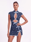 Lotus Dress in Navy Blue - Bendita Boutique Dubai, front view, close-up