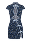 Lotus Dress in Navy Blue - Bendita Boutique Dubai, flat lay, front, showing bows and cut-outs