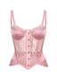 Muse Corset in Pink - Bendita Boutique Dubai, flat lay, front, showing satin cups and lace panels