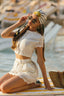 Linen and Lace Embroidery Crop Top. White
